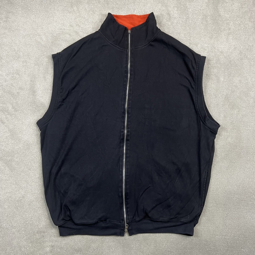 Alan Flusser Golf Vest Mens XXL Navy Pima Cotton Full Zip Mock Neck Sleeveless